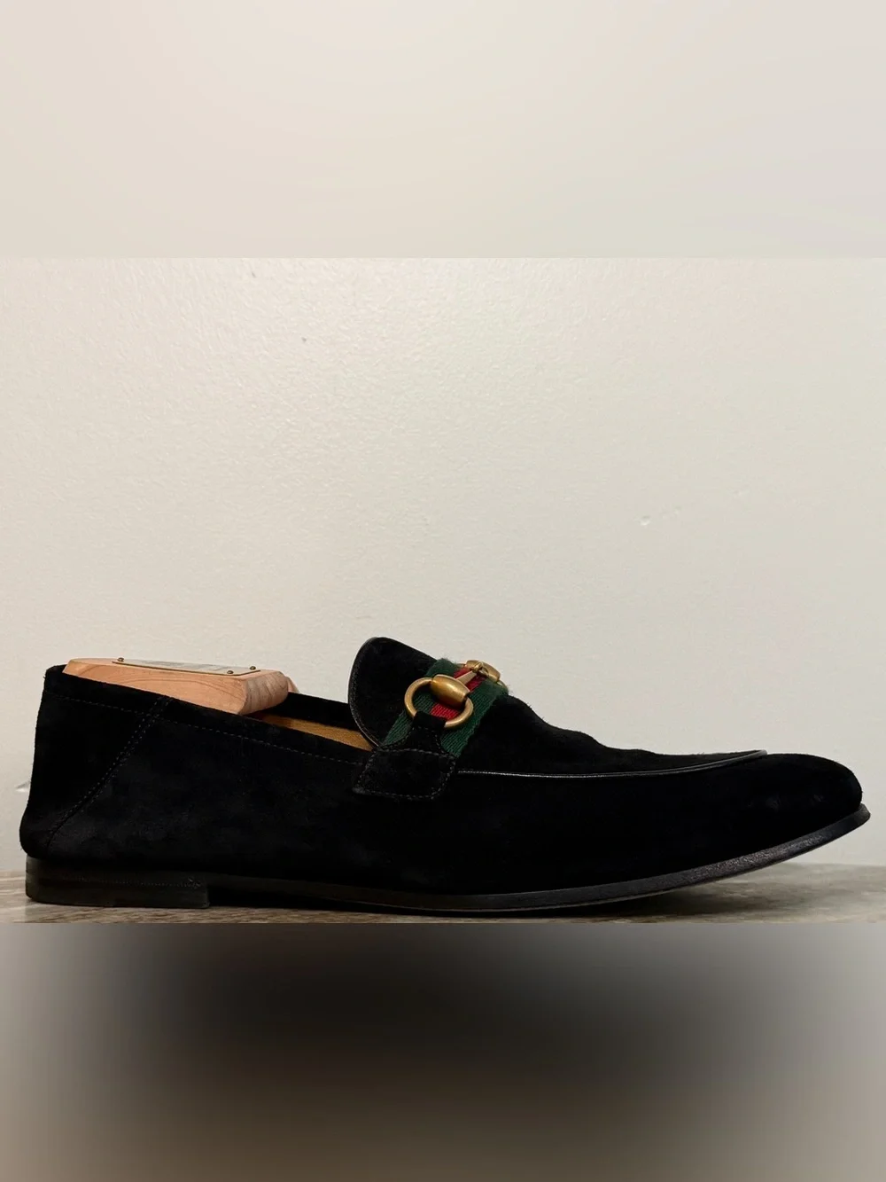 GUCCI BRIXTON Black Suede Web Horsebit Loafers US 7.5 Gucci 7 Jordaan $1050